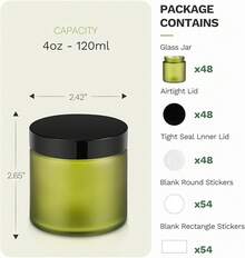 4 Oz Amber Glass Jar With Lids, 48 Pack Small Glass Candle Jars With Lids & Sticker, Empty Cosmetic Containers For Sample, Cream, Spice, Lotion, OintmentsSHEIN - 綠色 - 查看 2