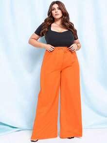 Wide Leg Colorful Pants Plus Size High Waist Loose Light Fashion Everyday Office Elegant Work - Orange - View 1