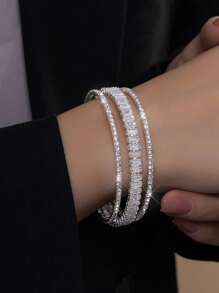 1pc Fashionable Elegant Multi-Layer Zirconia Open Cuff Bracelet