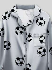 2 piezas Pijama de fútbol gris para niño preadolescente, minimalista y de moda