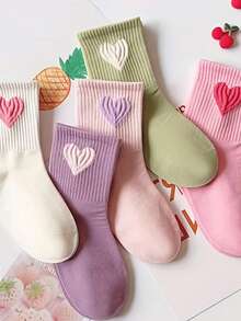 10 Pairs Cotton Children Socks, Cute Heart Design, Versatile Mid-Calf Socks For Boys And Girls, Spring/Summer/Autumn - Multicolor - View 5