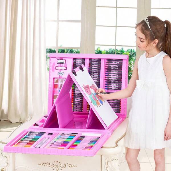 208pcs/Set Children's Watercolor Painting Set, Including Illustration Books, Crayons And Colored Pencil Sets, And Painting Books (Random Box Pattern, So Accessories Are Randomly Combined And Shipped), Gift For Girls