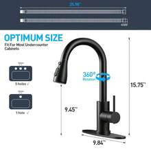Grifo de cocina AMBLER con rociador extraíble, grifo de fregadero de cocina con dos modos de flujo de agua para granja, caravana, lavandería, utilidad, bar húmedo (negro) - Negro - Ver 5