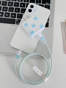 Set de 5 piezas de accesorios de carga con diseño de lazo azul y perla (20W/18W), incluye protector de cable de carga, cubierta del cargador, protector de cable de carga compatible, accesorios de cargador, accesorios de teléfono - Azul - Ver 6