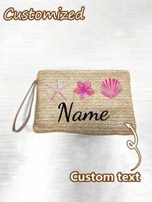 个性化女士手拿包（可定制姓名）、个性化草编钱包、草编钱包、女士拉链手提包 - 优雅条纹卡其色手机包，是生日、周年纪念日、母亲节和感恩礼物的完美之选，适合大学生、初中生、高中生、返校季、旅行、户外活动，也适合青少年女孩、学生、白领、教师、上班族、商务人士、通勤族、户外爱好者、海滩度假者、旅行族、郊游族、假日出行等各种场合。