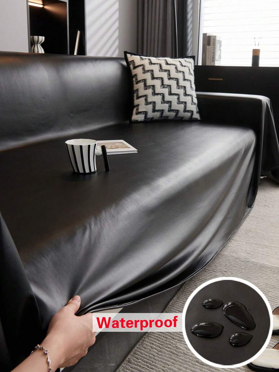 1pc Modern Waterproof Sofa Cover - Pet-Friendly Seasonal Sofa Blanket Protector, 100% Polyester, Suitable For Sectional Sofas, Machine Washable (180-200gsm) - Black - View 1