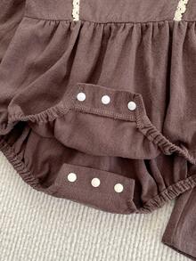 Baby Girls' Vintage Embroidered Flower Ruffles Long Sleeve Bodysuit, Sweet Collar Bodysuit - Brown - View 6