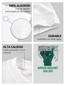 Camiseta hombre verano moda Bunbury Huracán Ambulante Tour 2025 estampado gráfico cuello redondo manga corta 220g algodón puro pesado - Blanco - Ver 4