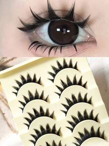 5 Pairs/Box Deluxe Dramatic Lengthening & Volumizing False Eyelashes Women, Suitable Cosplay, Party, Halloween, - màu đen - Xem 2
