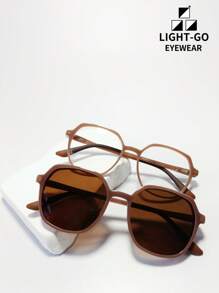 LIGHT-GO EYEWEAR 3 pièces/Set Lunettes à monture complète asymétrique géométrique pour femmes + clip-on convenant pour la lecture quotidienne et la conduite