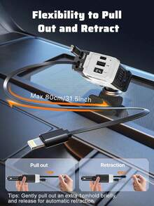 Automotive Charger With Industrial Design, Ultra-Rapid 120W Vehicle Power Adapter Featuring Auto-Retracting 4-In-1 Multi-Device Cord (Lightning/USB-C Compatible). Universal Compatibility For Phone 15/14/13/12/11, Galaxy & Pixel Models. Dual-System Support For Phone/Android Devices With Integrated Magnetic Mounting System.Car Essential,Room Decor,Compatible With Iphone,Compatible With Apple Watch,Halloween Gift,Fast Charger - White - View 2