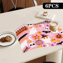 4/6pcs Halloween Ghost, Pumpkin, Bat Print Placemat Set, Woven Polyester Rectangle Tablecloths, Hand Wash Only, Kitchen & Home Decor, Indoor Outdoor Dining Decor - Multicolor - View 18