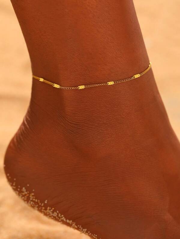 1pc Minimalist & Elegant Polished Stainless Steel Anklet, Fashion Foot Jewelry, Gift For Travel & Beach