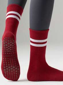 1/5/10双/包 女款随机春秋款双条马卡龙色脚底硅胶带抓地力适合室内瑜伽普拉提拉力健身舞蹈搭配瑜伽裤运动服中筒袜