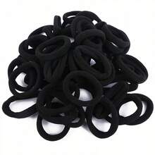 100 Pieces - Black Elastic Hair Bands Simple Seamless Elastic Hair Ties QPDL - màu đen - Xem 2