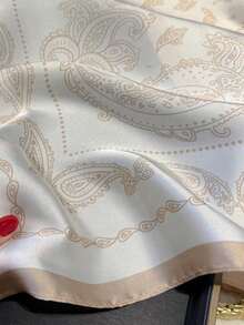 1pc Women Silky Paisley Floral Print 70cm Square Scarf, Versatile Bandana, Waist Tie, Hair Accessory, Fashion Neckerchief For Dress - 咖啡棕色 2 - 查看 3