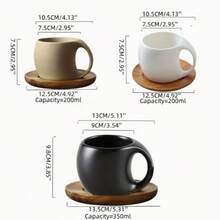 1 pieza Taza de café de cerámica hecha a mano multicolor con platillo de madera, 7oz/12.3oz, segura para microondas y lavavajillas, reutilizable, ideal para té, café o bebidas calientes