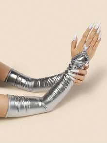 1 Pair Sexy Latex Coated Fingerless Gloves, Shiny Tight Fit Party Costume Accessories