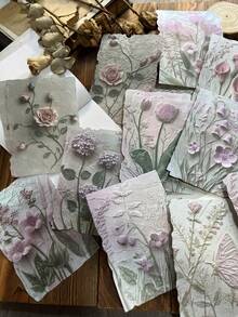23 Stück/Packung Vintage Zweimaterial Weiß Kraftpapier Geprägt 3D Blumen & Pflanzen Dekoartikel, leicht Retro Scrapbooking, Journaling, Basteldekopapiere