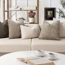 1pc Chenille Decorative Cushion Cover, Soft Textured Luxury Pillow Sham For Bed And Living Room Sofa - Khaki - View 8