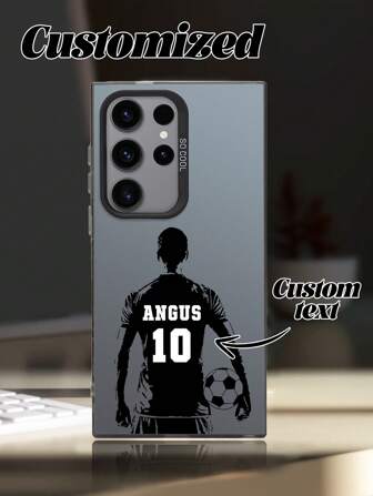 1 Stück individuell gestaltbare Fußball-Nummer Text Anti-Sturz bunte Silber & Schwarz hautfreundliche Handyhülle, kompatibel mit Samsung S25/S25 Ultra/S25 Plus, Apple 11/12/13/14/15/16 Pro/16 Plus/16 Pro Max/16E/17 Pro Max/17 und andere Modelle, tolles Geschenk für Freunde