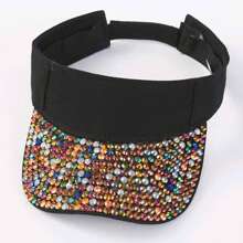 Rhinestone Decorated Crown Sun Protection Open Top Baseball Cap, Fashionable Bling Sporty Sun Hat For Summer Beach