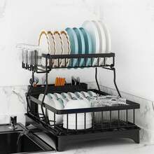 Dish Drying Rack, 2-Tiers Dish Rack Over Sink, Large Stainless Steel Kitchen Dish Drying Rack, Detachable Large Capacity Dish Drainer Organizer