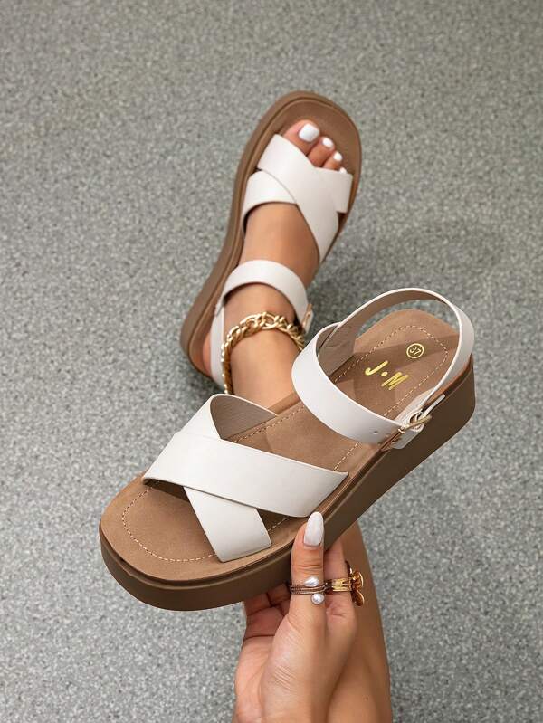 Women's Platform Wedge Sandals, Cross-Strap Sandals, Casual Elevated Sandals, Minimalist European Style, Thick Sole Buckle Sandals, 2025 Summer New Fashion Sandals, Casual Commuter Style, Mature Fashionable Style, Solid Color Elegant Sexy Buckle Minimalist Style, Holiday, Luxury, Beach Wedding Party Office Outdoor Spring Summer Autumn