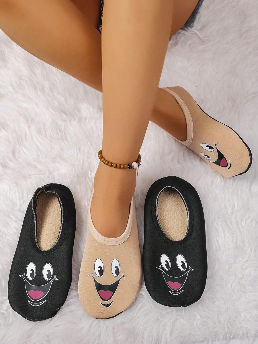 Women's Cute Face Design Indoor Slippers With Thin Thermal Lined, Breathable & High Elastic, Suitable For Home, Beach, Outdoor, Yoga