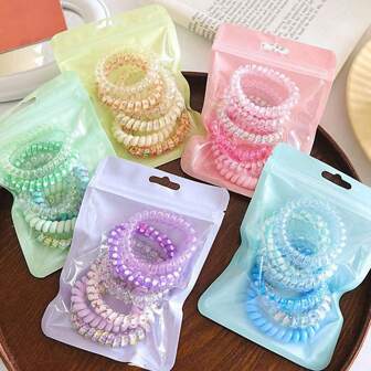 6pcs, Candy-Colored Spiral Hair Ties Set, Bridesmaid Team Decor, Spiral Hair Coils, Bachelorette Party Bridal Shower Wedding Party Accessories