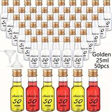 50/1pc 0.85oz/1.7oz Mini Liquor Bottles,Empty Plastic Bottles,Cheers To 16/21/30/40/50/60/70/80 Years,For Women Men Birthday Anniversary Wedding Celebration Party Favors, For Homemade Juice,Water,Smoothies, Anniversaries,Restaurant,Party