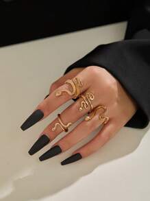4 Pcs Set Fashionable Minimalist Snake Shaped Metal Rings