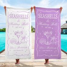1pc 29″X58″ 31″X71″ Seashells And Wedding Bells Beach Towel, Beach Bachelorette Party Gift, Coastal Bach Favors, Girls Trip Weekend Gift, Bridal Party Gift - trắng - Xem 3
