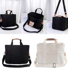 Bolso de lona de gran capacidad, bolso de pañales con múltiples bolsillos, compartimentos y correa de hombro ajustable, bolso de viaje cruzado de diseño funcional adecuado para uso diario, trabajo, viajes y compras. - Negro - Ver 7