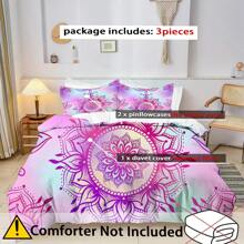 3PCS Mandala Pattern Duvet Cover Set, Hotel & Bedroom Decor Bedding Set, Polyester Soft Skin-Friendly For Master Bedroom, Guest Room, All Season (1*Duvet Cover+2*Pillow Shams, No Insert)