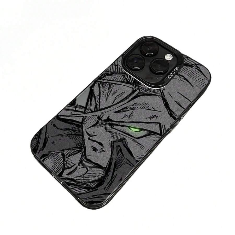 Estuche para Teléfono con Diseño de Anime - Grafiti Patrón de Guerrero de Ojo Verde Cool, Adecuado para iPhone 17 16ProMax 16Pro 16Plus 16 15ProMax 15Pro 15Plus 15 14ProMax 14Pro 14Plus 14 13ProMax 13Pro 13 12ProMax 12Pro 12 11ProMax 11Pro 11, Cubierta Absorbente de Golpes de Moda - Blanco - Ver 1