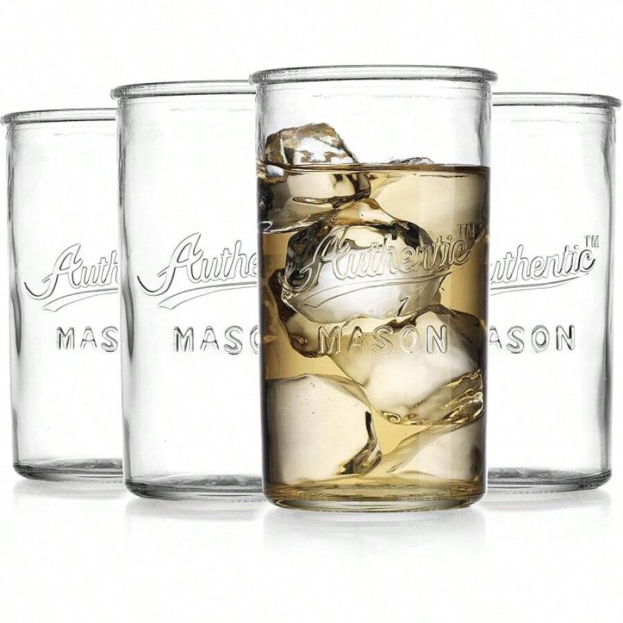 Glaver's Drinking Glasses – Set Of 4 Authentic Mason Vintage Glassware – Clear Glass Tumblers For Cocktails, Water, Juice – Embossed Vintage Drinking Glasses (Highball 18 Oz 7983) - 真正的 - 查看 1