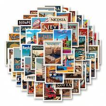 Conjunto de 50 adesivos de viagem, adesivos vintage, adesivos de férias, adesivos de países, adesivos de edifícios, presentes de viagem, adesivos estéticos de viagem, vinil à prova d'água para laptop, celular, carro, skate, garrafas de água, scrapbooking, computador e diário.