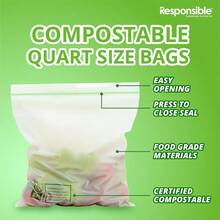 Certified Compostable QUART Resealable Zip Bag Extra Strength Food Bags PlantBased FreezerSafe 26 Pack - 26 - View 3