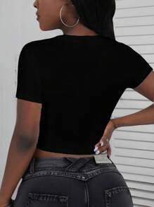 Camiseta corta de cuello redondo de manga corta ajustada para mujer para primavera/verano