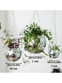 1 pièce Pot de fleurs sphérique en plastique à miroir suspendu en forme de boule à facettes, panier de jardin, pot de fleurs disco