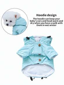 1pc Pet Clothes, Dog/Cat Happy Puppy Small Dog Casual Fashion Cute Comfortable Sky Blue Hooded Raincoat - Blue - View 7