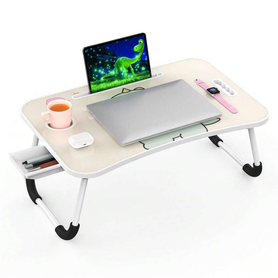 Foldable Laptop And Bed Table With Storage, Portable Lap Desk For Legs, Ideal For Study, Reading, Picnic, Breakfast,And More - 恐龍 - 查看 1
