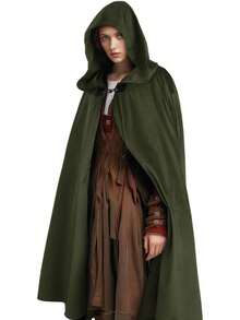 ROMWE Goth 1pc Dark Medieval Knight Warrior Viking Style Cloak Cape, Halloween Masquerade Party Stage Performance Costume Prop Black Cape - Black - View 10