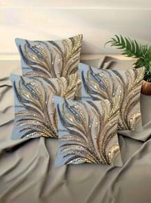 1/2/4pcs Luxury Modern Abstract Feather Pattern Pillow Covers - 17.7x17.7 Inch, 2D Flat Printing, Sparkling Glitter Texture, Zipper Closure, Elegant Decorative Cushion Covers For Living Room, Bedroom, Office - Machine Washable, No Insert Included, Decorative Pillows
