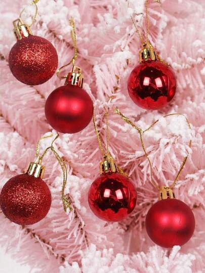 Christmas Balls Ornaments,6/12/24pcs 1.18" Pre-Strung Xmas Tree Decorations,Holiday Hanging Balls-3 Style Shatterproof Birthday Holiday Wedding Christmas Ornaments(Red) Home Decor Christmas Decorations Room Decor Winter