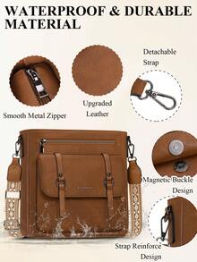 Waterproof Leather Crossbody Bag For Women - Lightweight Travel Purse & Shoulder Handbag | Stylish Anti-Theft Small Purse With Adjustable Strap | Compact Everyday Carryall - màu nâu - Xem 5