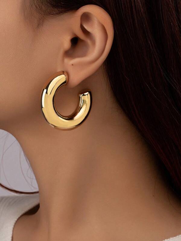 1 par de pendientes de aro circulares geométricos sencillos de color dorado para mujeres