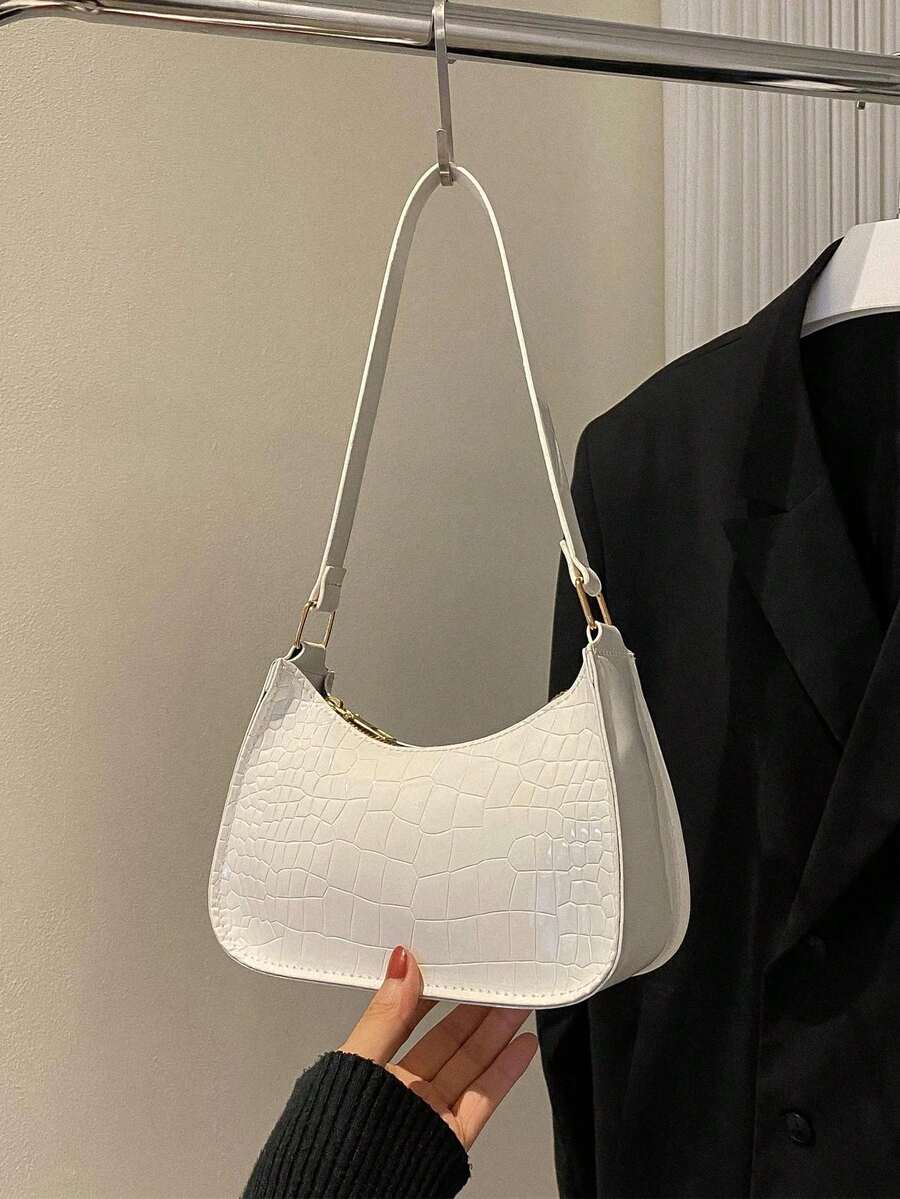 Plain Color Stone Texture Minimalist Chic Shoulder Bag - White - View 1