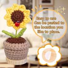 3 mini regalos divertidos y positivos, tejidos a mano para apoyar las emociones, con tarjeta frontal, decoración de escritorio con forma de girasol en maceta.